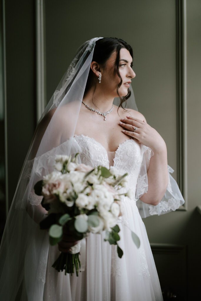 Editorial bridal portrait photography Scotland bride window light elegant styling